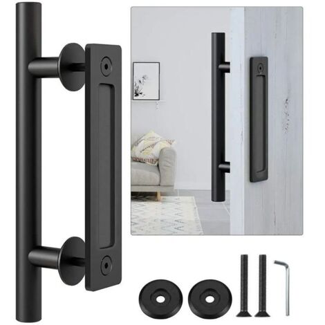 30CM Poignée de Porte Coulissante, Noires Avec Poignée de Porte Coulissante, Grande Taille Rustique, Convient pour Portails, Garages, Armoires A