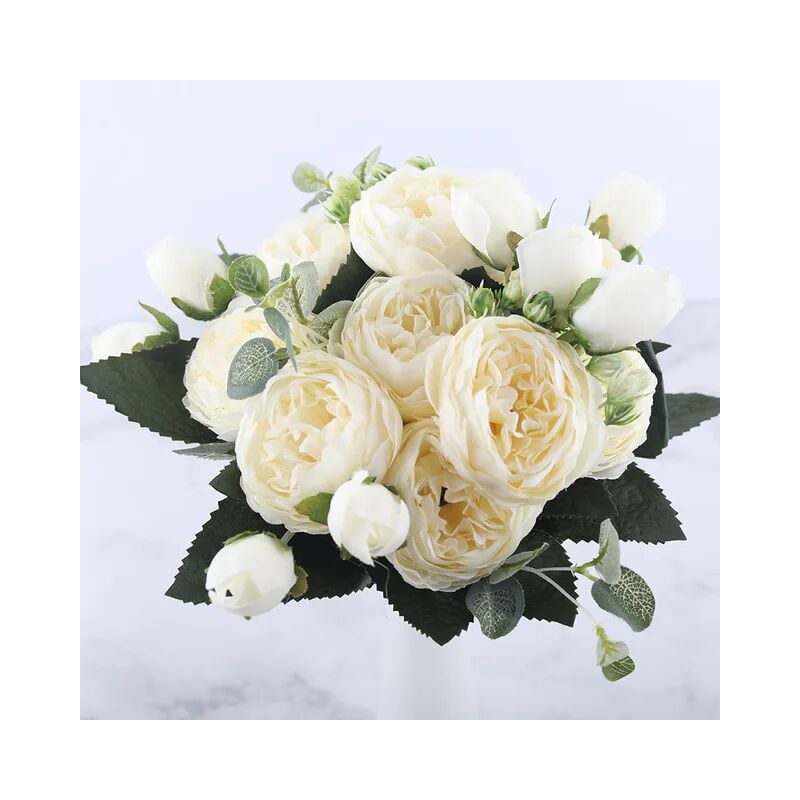 30cm Rose Rose Soie Pivoine Fleurs Artificielles Bouquet 5 Grosse Tête et 4 Bourgeons Pas Cher Faux Fleurs pour La Maison De Mariage Décoration