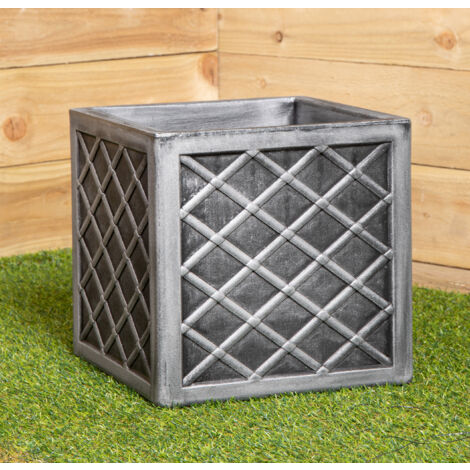 30cm Small Square Plastic Pewter Grey Garden Patio Planter