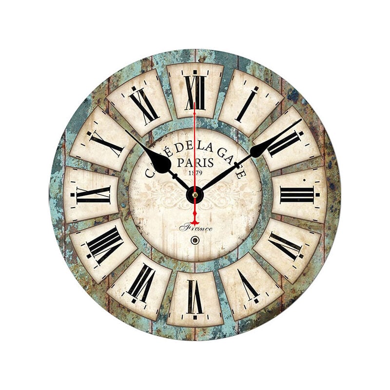 30cm Vintage Horloge Murale Rustique, silencieuse en Bois Cadran Horloge minuteur pour la Maison Salon Chambre Bureau Café Bar Decor (Vacances