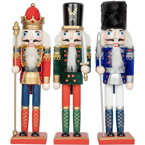 30cm Wooden Nutcrackers Figures Christmas Ornament 3Pcs Set
