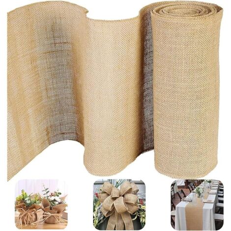 30cm x 10m Chemin Table Toile Jute Naturel, Rouleau Jute Rustique Vintage, Ruban Lin Suture Complète Bord pour Décoration, Mariage, Travaux Manuels, Baptême Fête, Anniversaire, Jardinage