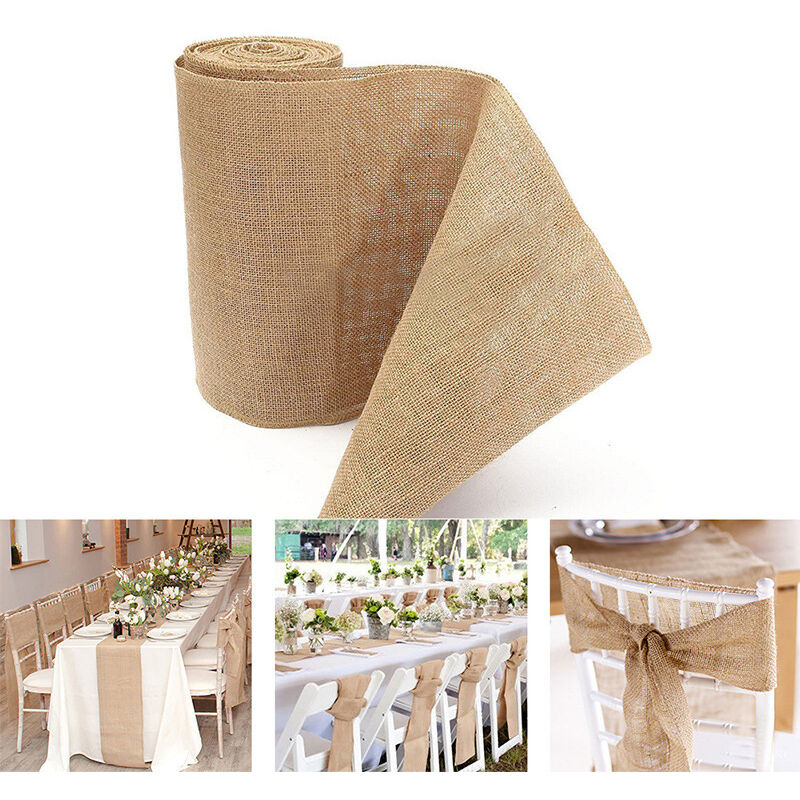 Cyslmuk - 30CM x 10M Ruban de nappe en toile de Jute, décor rétro, bandes de toile de Jute artisanales pour drapeau de Table