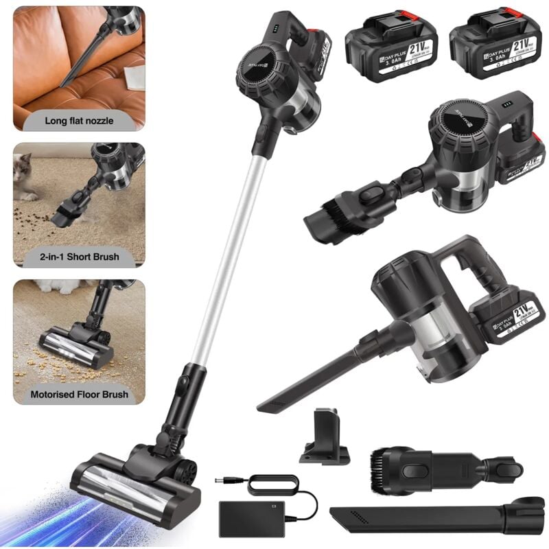 Dayplus - 30KPa Aspirateur sans fil Hoover Upright Aspirateur à main sans fil 3600W Avec 2x batterie