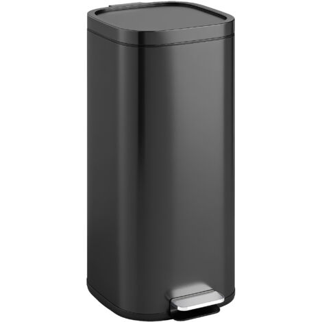 30L Kitchen Bin, Compact Pedal Bin with Soft-Close and Stay-Open Lid, Removable Bucket for Kitchen, Home, Office, Black