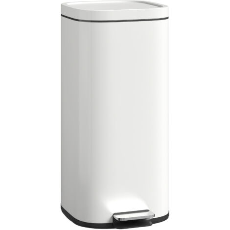 30L Kitchen Bin, Compact Pedal Bin with Soft-Close and Stay-Open Lid, Removable Bucket for Kitchen, Home, Office, Cream