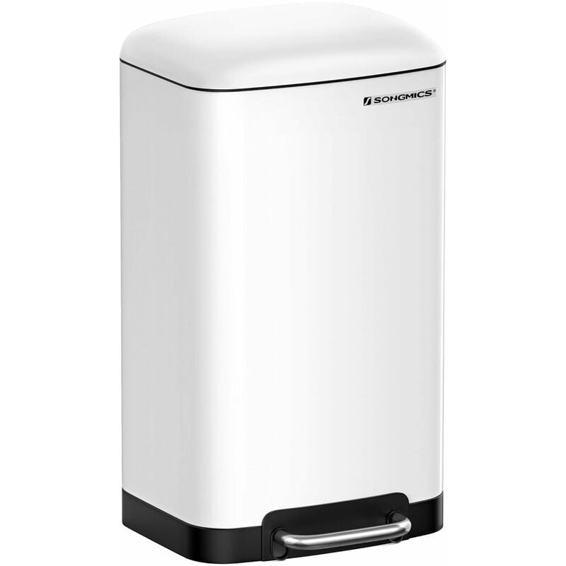 Songmics - Poubelle de Cuisine, 30L, Poubelle en Acier avec Pédale, Couvercle et Seau Intérieur, Fermeture en Douceur, Blanc