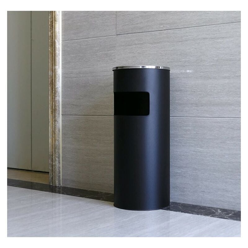 30L Poubelle en acier inoxydable avec Cendrier 60.5 x 24.5cm Noir