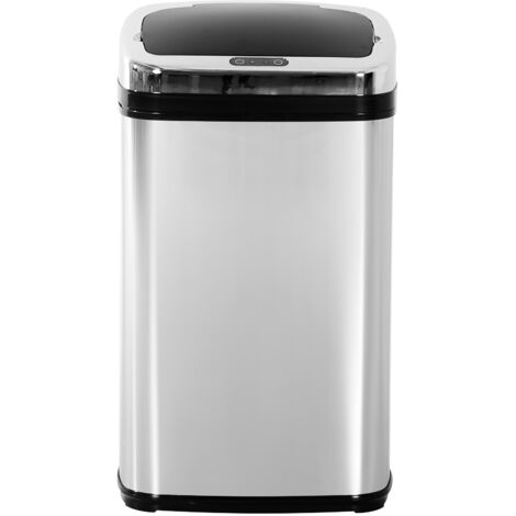 30L Poubelle Infrarouge avec Anneau de Sac, Acier Inoxydable et ABS, 33x25x58 cm, Argent