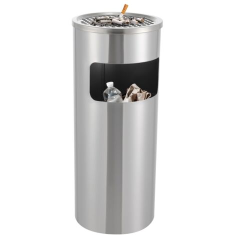 30L Poubelle intérieure/extérieure en inox avec cendrier sur pied pour hôtel, immeuble de bureaux
