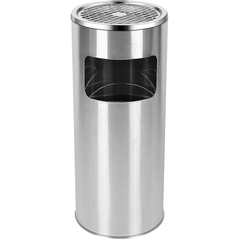 30L Poubelle ronde verticale en acier inoxydable de avec Cendrier extérieur bureau hôtel 25×25×60cm argent