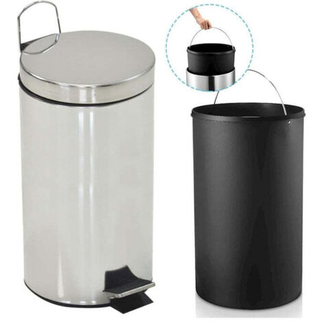 30L Stainless Steel Slim Indoor Kitchen Bin With Handle & Inner Bin