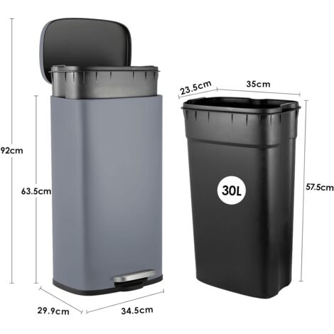 LIFERUN Mülleimer 2x15 Liter - Mülltrennsystem Mit Softclose Deckel Silber