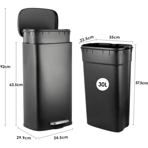 30L Treteimer Mülleimer Küchenabfalleimer Papierkorb Edelstahl Abfalleimer mit Deckel(Schwarz)