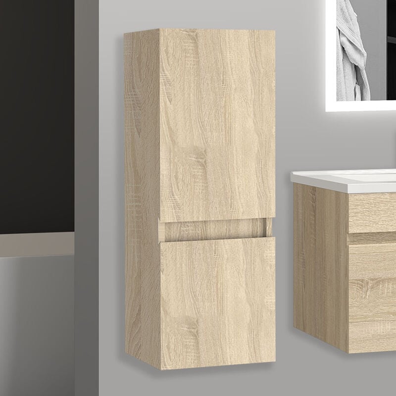 Aica Sanitaire - 30(L)x30(P)x83(H)cm meuble salle de bain naturel meuble colonne salle de bain à suspendre