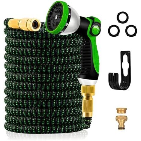 30m/100FT Tuyau d'Arrosage Extensible - d'arrosage flexible avec 10 Modèles de Pulvérisation Convient aux Robinets 1/2" et 3/4" Raccords en Métal Durables pour Jardin, Arrosage, Nettoyage Noir Vert