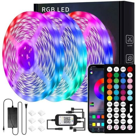 30m (2 x 15m) Bluetooth LED Strip, 5050 RGB LED Strip, Smartphone App Control & Remote Control, Music Sync/Timer Function, Multicolor