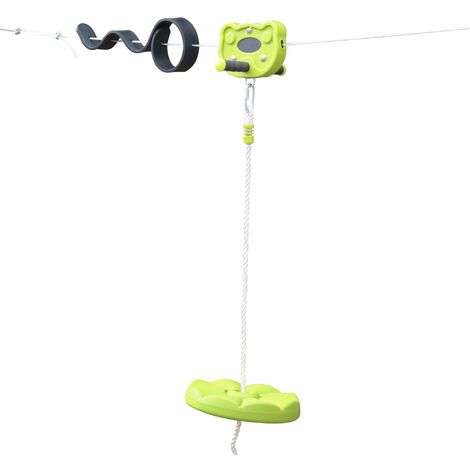 30m children's zip line with disc swing, Alize, Green