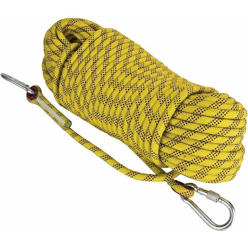 30m Corde d'évasion d'escalade de 12mm Anti-déchirures Sauvetage Corde avec 2 Mousquetons pour l'extérieur Randonnée Alpinisme Feu de Secours