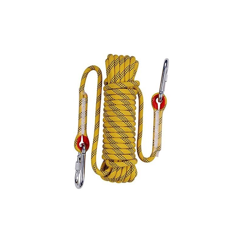 30m Corde d'évasion d'escalade de 12mm Anti-déchirures Sauvetage Corde avec 2 Mousquetons pour l'extérieur Randonnée Alpinisme Feu de Secours