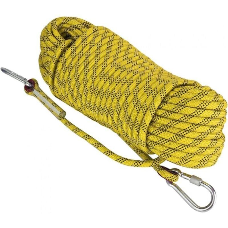 30m Corde d'évasion d'escalade de 12mm Anti-déchirures Sauvetage Corde avec 2 Mousquetons pour l'extérieur Randonnée Alpinisme Feu de Secours