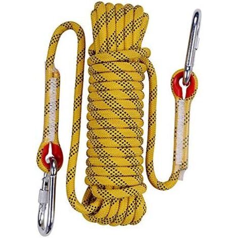 30m Corde d'évasion d'escalade de 12mm Anti-déchirures Sauvetage Corde avec 2 Mousquetons pour l'extérieur Randonnée Alpinisme Feu de Secours