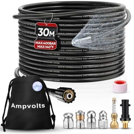 30M Déboucheur Canalisation Haute Pression - 5 Buses + Adaptateur Karcher, 5800 PSI/400 Bar, Compatible avec Karcher K2-K7(Adaptateur standard)