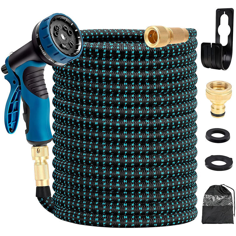 30m Tuyau Arrosage Extensible Bleu 100ft Tuyau D'arrosage Retractable avec Support et Pistolet Arrosage 9 Fonctions Raccords en Laiton