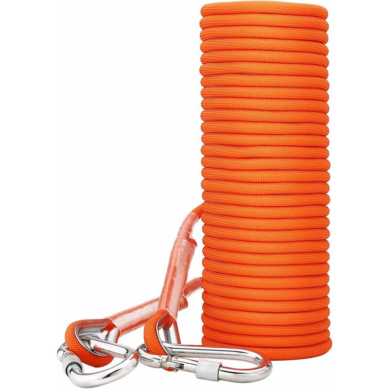 Csparkv - 30M)Corde Escalade Cordettes Baudrier Paracorde Multifonctionnel en Polypropylène 8 mm avec Boucles Mousquetons Orange pour Laisse Amarrage