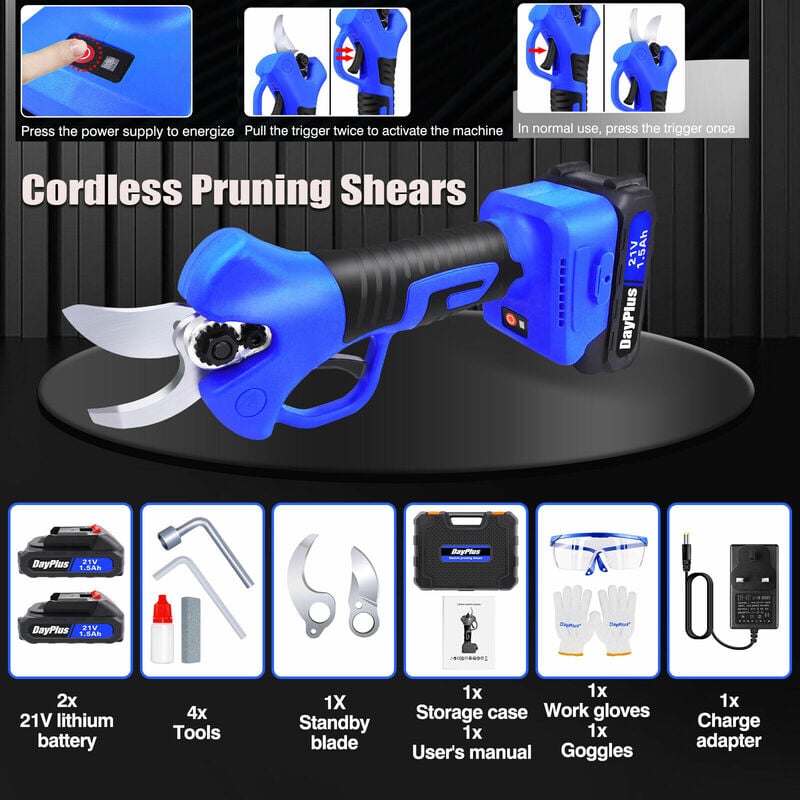 30mm Batterie Elagueuse Sécateur d'arbustes Sécateur de jardin Sécateur de vigne 2 Batterie