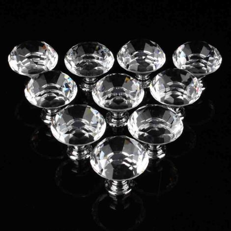 30mm Boutons en Verre Transparent Tiroir en Cristal, Poignée de Meubles avec vis pour porte, tiroirs, chambre à coucher, armoire murale, armoire, 10 pièces