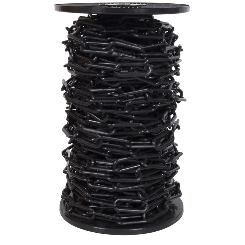 30mtr Reel Black 6mm Plastic Link Chain, Decorative Garden Decking Barrier Health & Safety Fence