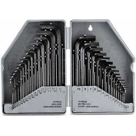 TOOLZONE 30pc Hex Key Set Metric Imperial AF Allen Hexagon Wrench Heavy Duty Case HX023