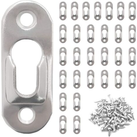 30pcs 42mm x 16mm Metal Keyhole Hangers with 60pcs Keyhole Screws Hanging Fixings for Hanging Mirrors and Picture Frames Inside Closets - Silver