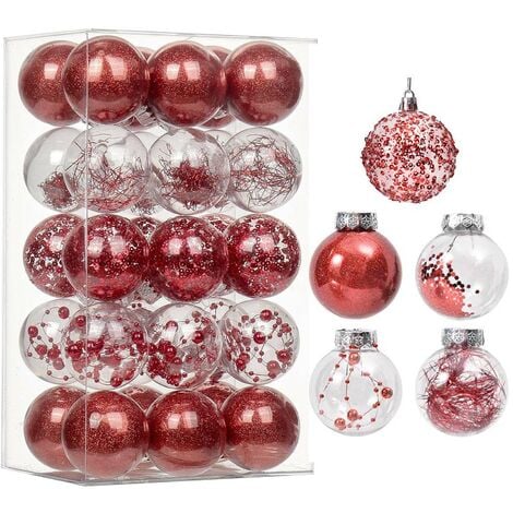 30Pcs Boules de Noël 6cm Décoration Arbre Noël Boule de Noël en Plastique Ornement Suspension Décorative Scintillante pour Noël