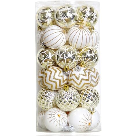 30PCS Christmas Balls Ornaments 60MM Gold White Painted Shatterproof Festive Hanging Ornaments for Wedding Xmas Tree Decor