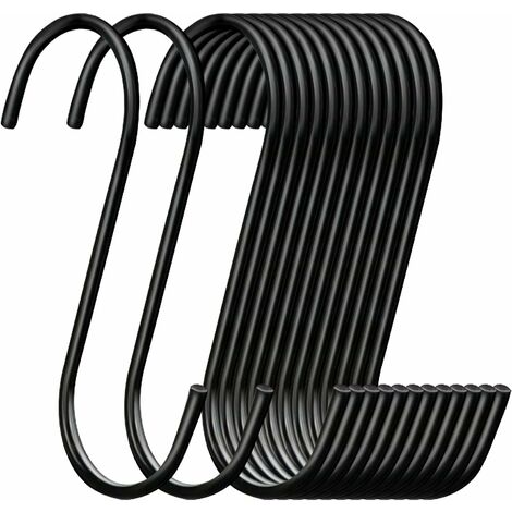 30pcs Crochet en S en acier noir pour suspendre des jardinières, des sacs de plantes, des serviettes, des crochets de cuisine très résistants.