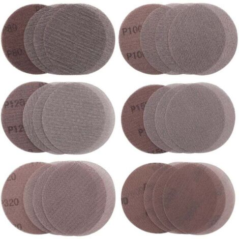 30pcs Disques Abrasifs Filet 125mm Grilles Abrasives grain P80/P100/P120/P150/P320/P600 Disques de Ponçage Papier Abrasifs pour Poncer Sans Poussière le Bois, la Peinture, le Mastic