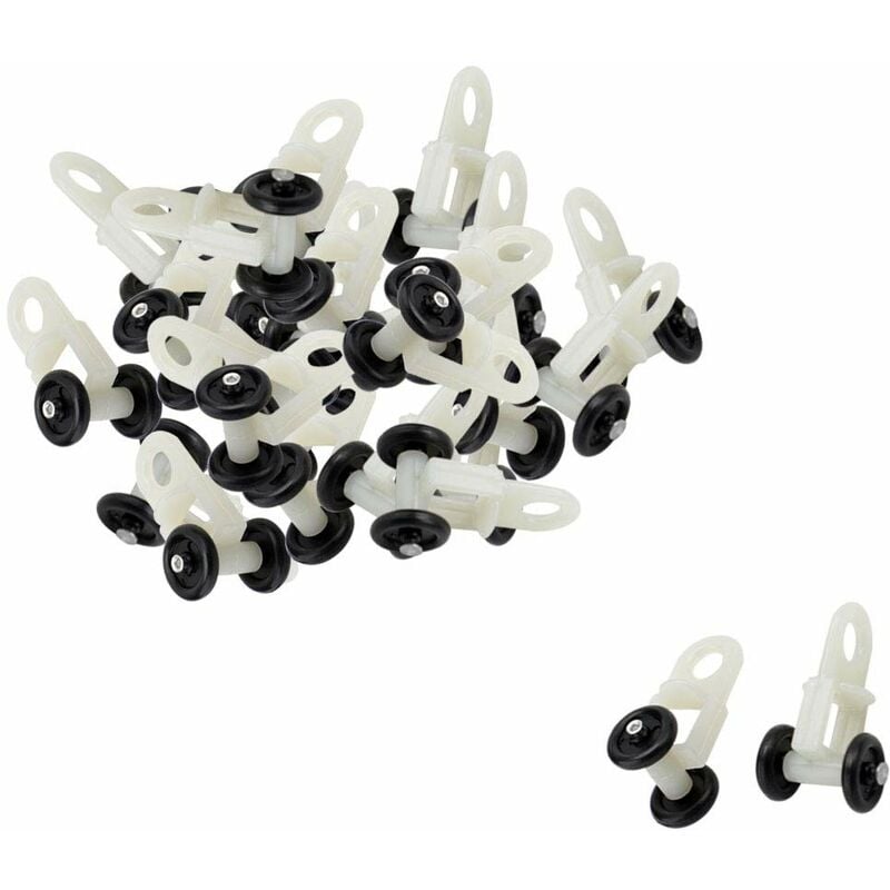 Beijiyi - 30pcs Glisseur Rail Rideaux Roulette Crochet Roue Rideaux Coulissant Poulie pour Fenêtre Voilage Galet en Plastique Noir Blanc