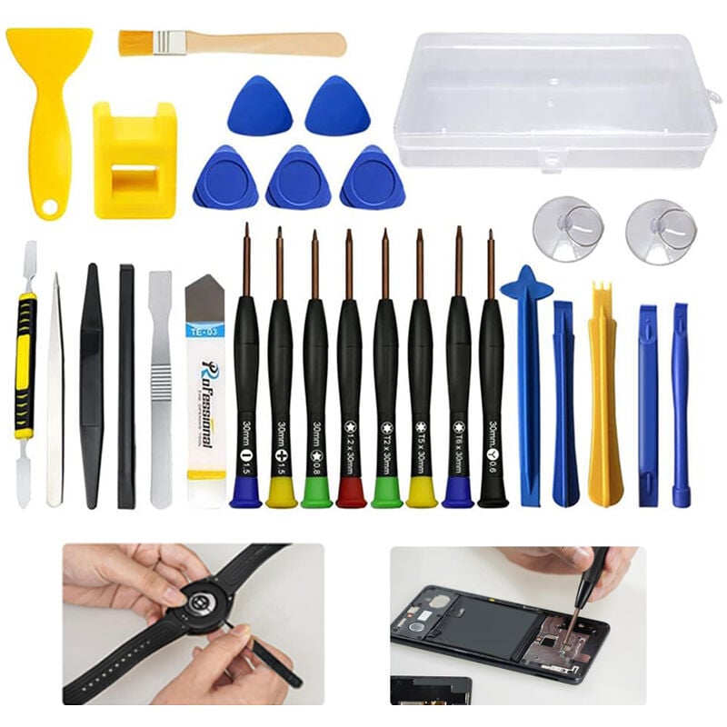 30pcs Kit d'outils de réparation de téléphone, Professionnel Jeu de Tournevis de Précision, avec 8 Tournevis de précision magnétiques et Levier