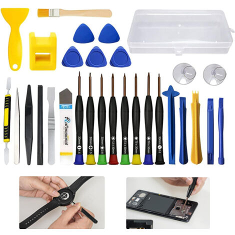 30pcs Kit d'outils de réparation de téléphone, Professionnel Jeu de Tournevis de Précision, avec 8 Tournevis de précision magnétiques et Levier d'ouverture, adapté pour Smartphones, Tablettes, Montre,