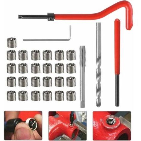 30Pcs Kit Reparation Filetage M6 INOX Foret Hélicoïdal Clé Hexagonale Insert Filetage Taraud Filiere Professionnel pour Entretien Quotidien Automobile Perceuse Moteur