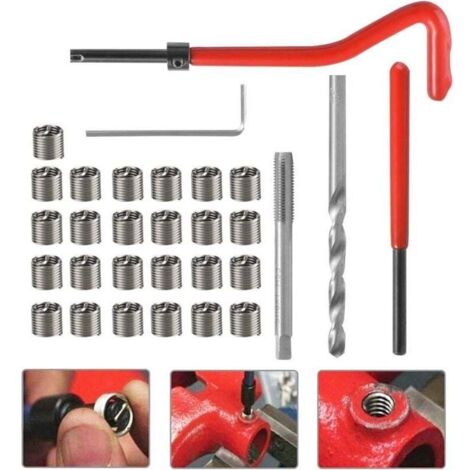 30Pcs Kit Reparation Filetage M6 INOX Foret Hélicoïdal Clé Hexagonale Insert Filetage Taraud Filiere Professionnel pour Entretien Quotidien Automobile Perceuse Moteur