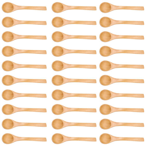 30pcs Mini Natural Wooden Children Spoon Kitchen Condiment Tool