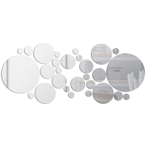 30PCS Mirror Wall Stickers Round Circle Wall Stickers Removable Acrylic Decorative Mirror DIY Decorations for Home Bedroom Bathroom Living Room, Silver V6Q440URQ2