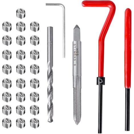 30Pcs Outils de Réparation de Filetage M5 Ensemble Réparation Filetage avec Foret Hélicoïdal Taraud Clé Inserts Filetés en Acier Inoxydable pour Réparation Filetage Cassé Automobile