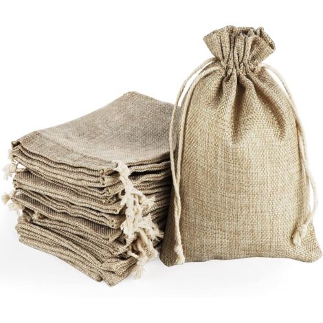 30pcs Pochettes Sachets en Lin Chanvre,Sacs en Toile de Jute avec Cordon de Serrage,Sacs Cadeaux Légers Sacs de Rangement en Jute Réutilisable pour Le Mariage Bijoux Noël Fête(13x18cm,Naturel)