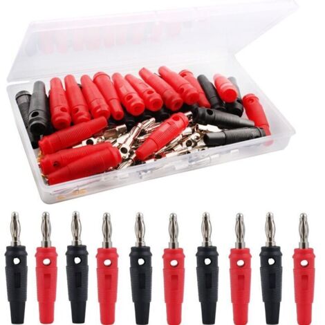 30pièces fiche Banane,4mm fiche Banane, fiche Enceinte Audio Haut Parleur Connecteur,pour raccorder Les Enceintes HiFi, amplis, ampli-Tuners et chaînes stéréo Noir Rouge