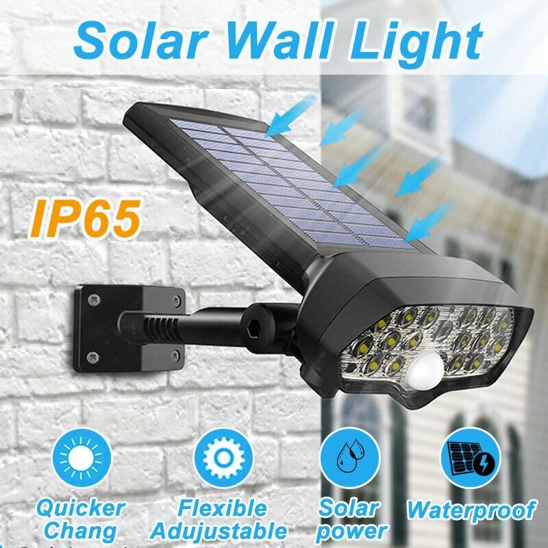 30W 16LED panneau solaire réverbère pir capteur de mouvement 360 ° gradation lampe murale extérieure pour Garden Road Pathway