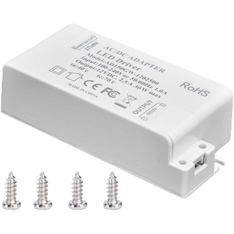 30W DC 12V 2.5A LED Driver Constant Voltage No Flicker LED Light Transformer for Bathroom Restroom AC 100‑240V